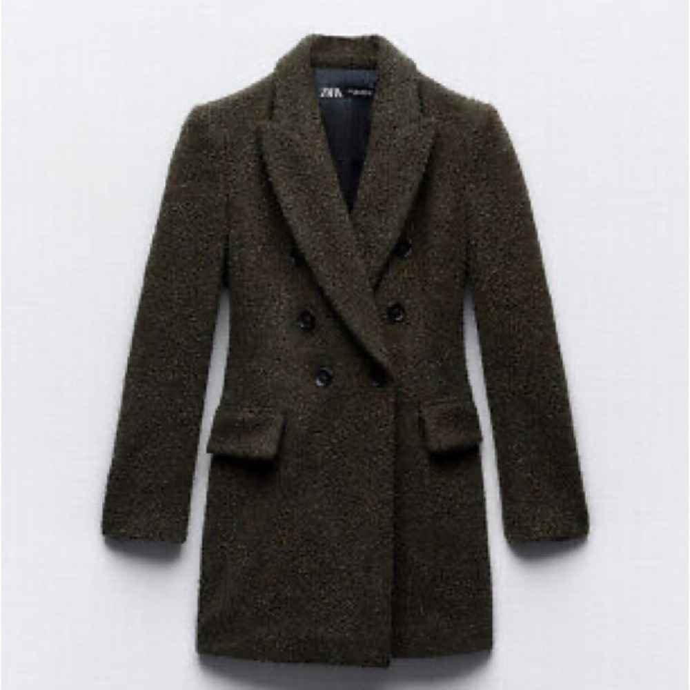 Zara Women's Olive Double-Breasted Coat